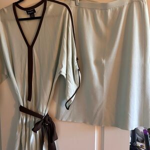 Studio Light Blue and Brown trim Skirt  Set